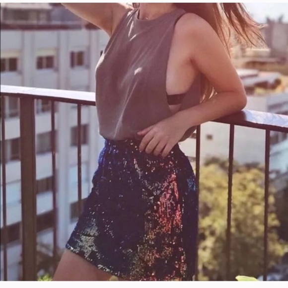 Zara Multicolored Sequined Velvet skirt - Picture 2 of 4